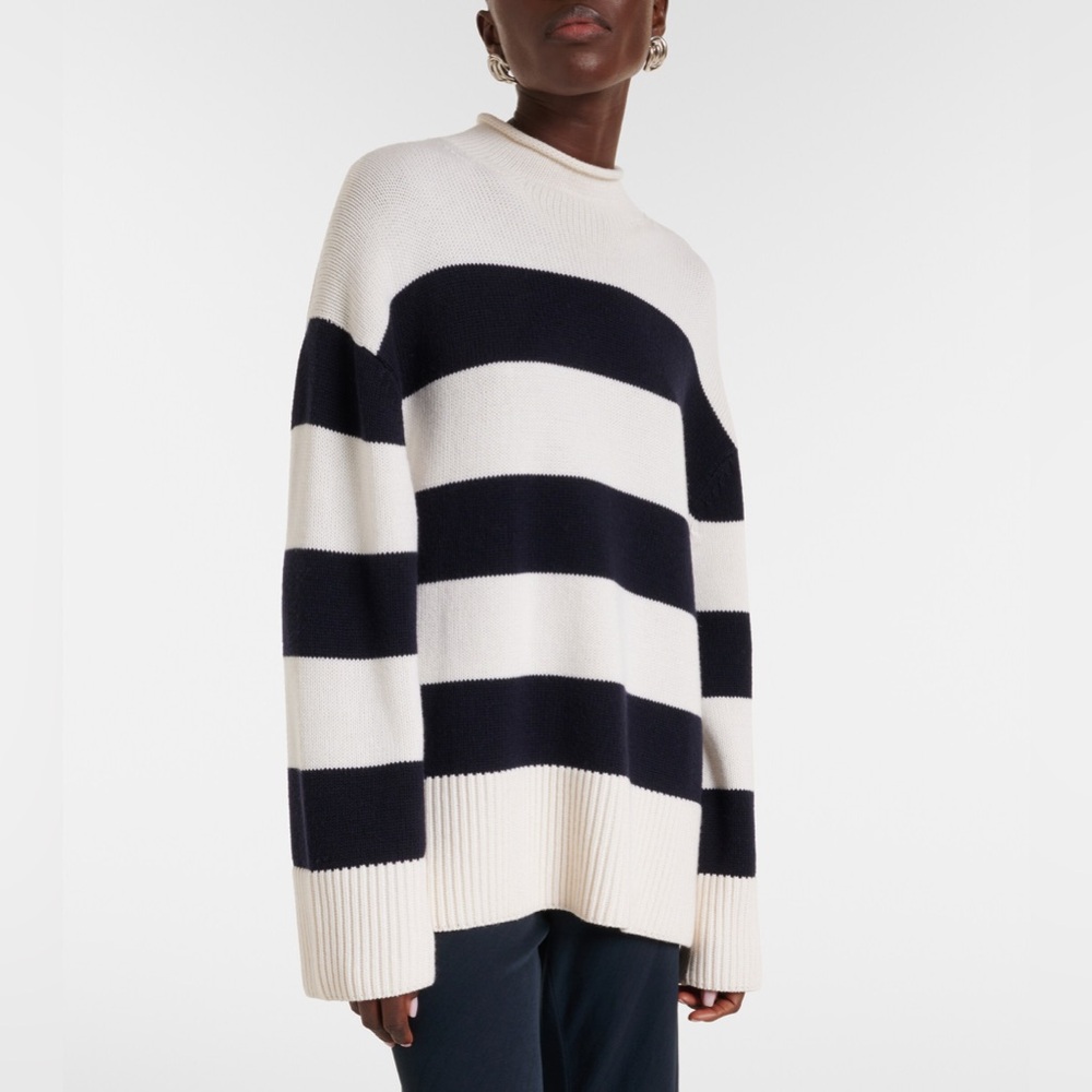 Vince Navy and Cream Striped Turtleneck Sweater